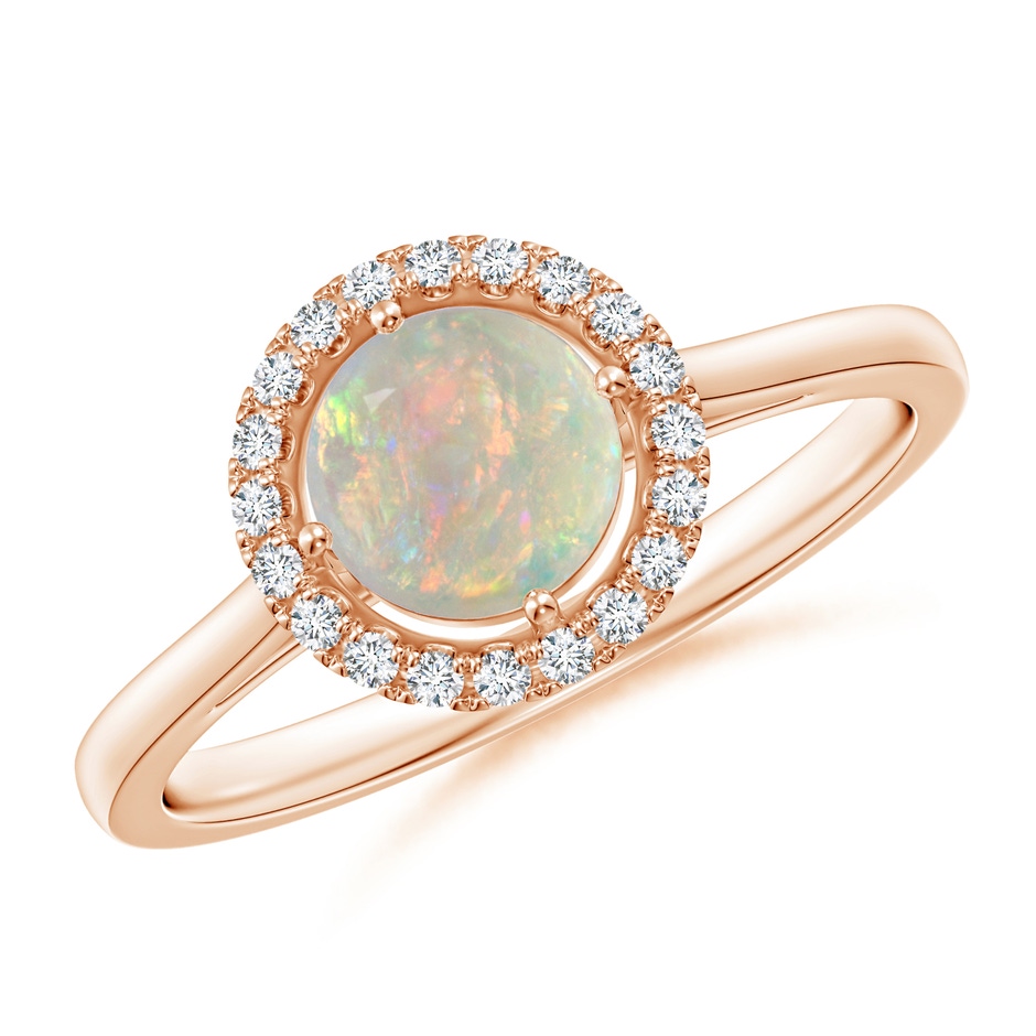 6mm AAAA Floating Round Opal Ring with Diamond Halo in Rose Gold 