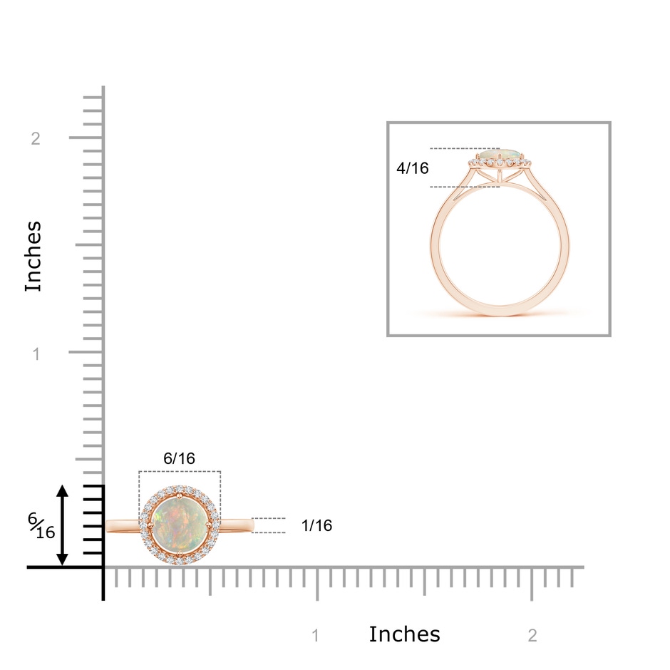 6mm AAAA Floating Round Opal Ring with Diamond Halo in Rose Gold ruler