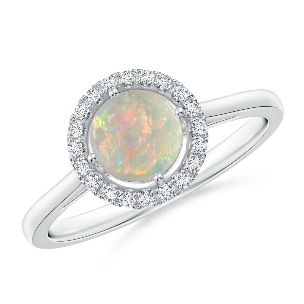 6mm AAAA Floating Round Opal Ring with Diamond Halo in White Gold