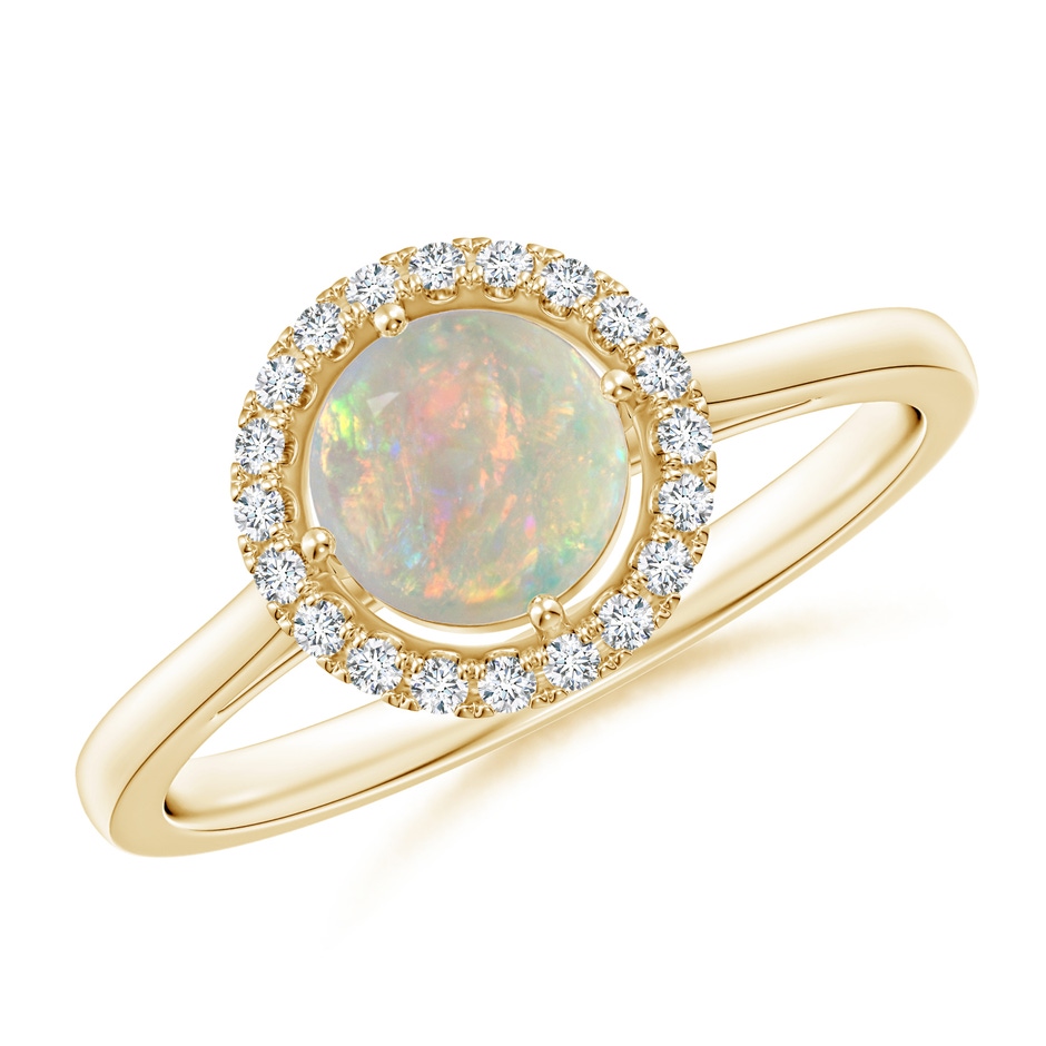 6mm AAAA Floating Round Opal Ring with Diamond Halo in Yellow Gold 