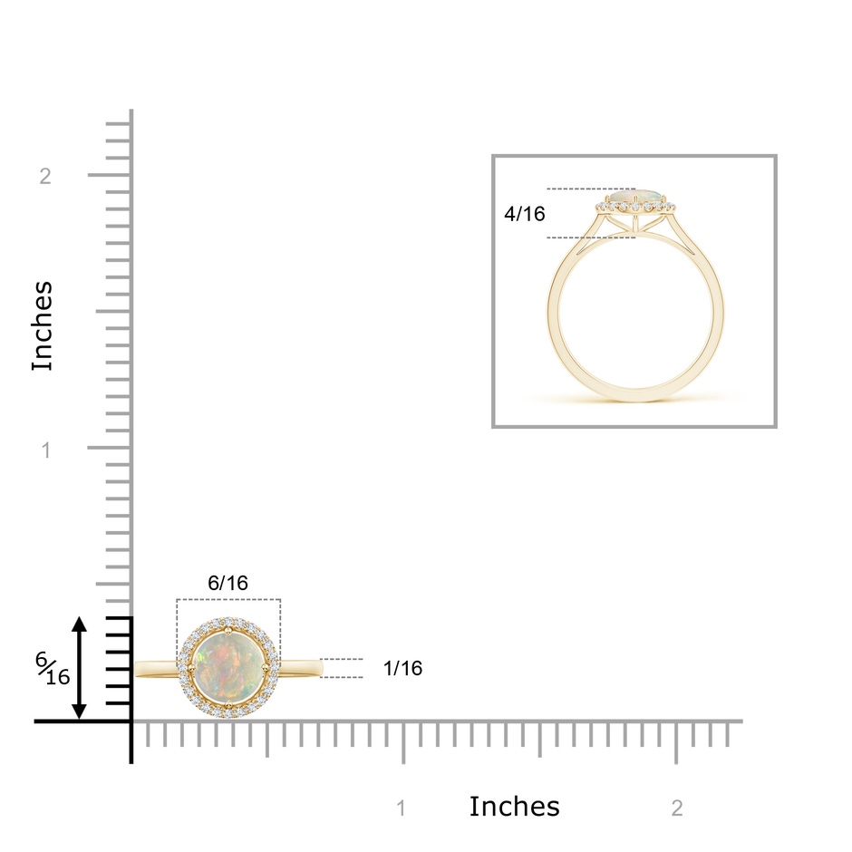 6mm AAAA Floating Round Opal Ring with Diamond Halo in Yellow Gold ruler
