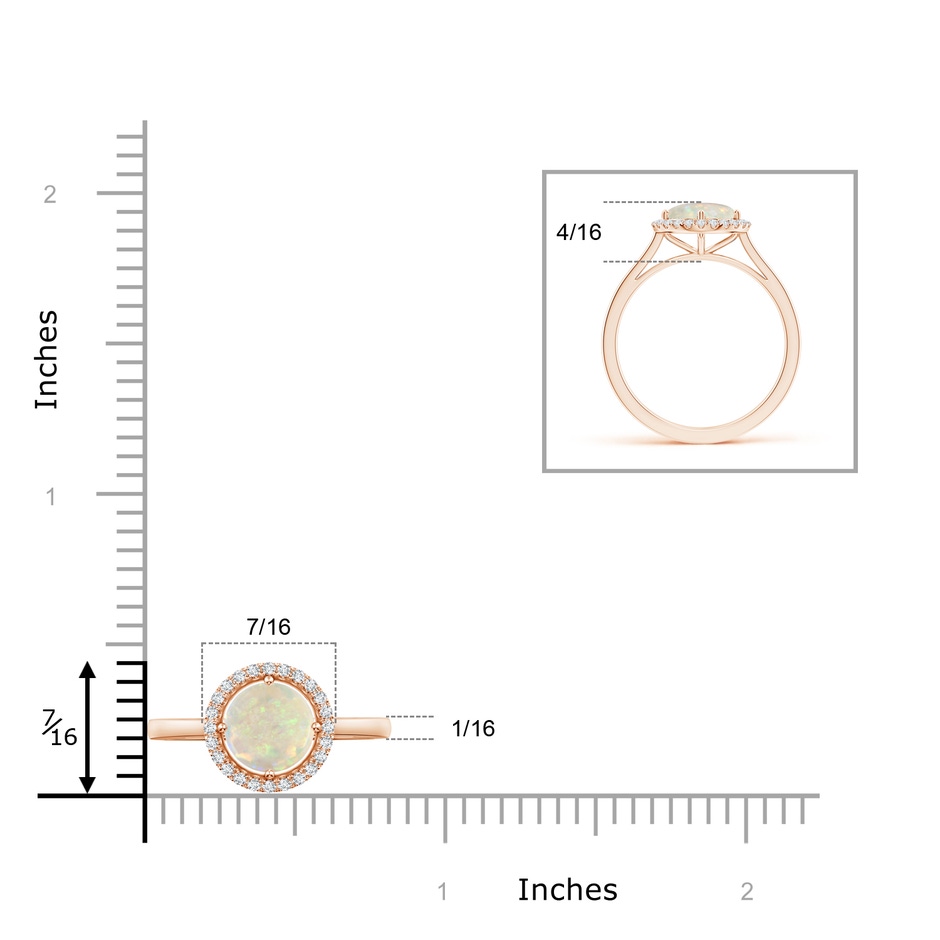 7mm AAA Floating Round Opal Ring with Diamond Halo in Rose Gold ruler
