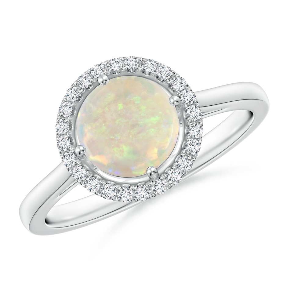 7mm AAA Floating Round Opal Ring with Diamond Halo in White Gold 