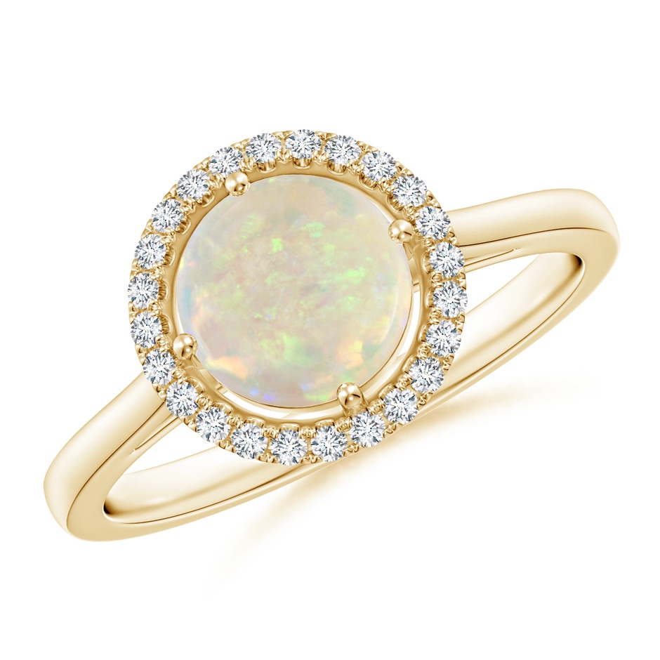 7mm AAA Floating Round Opal Ring with Diamond Halo in Yellow Gold 