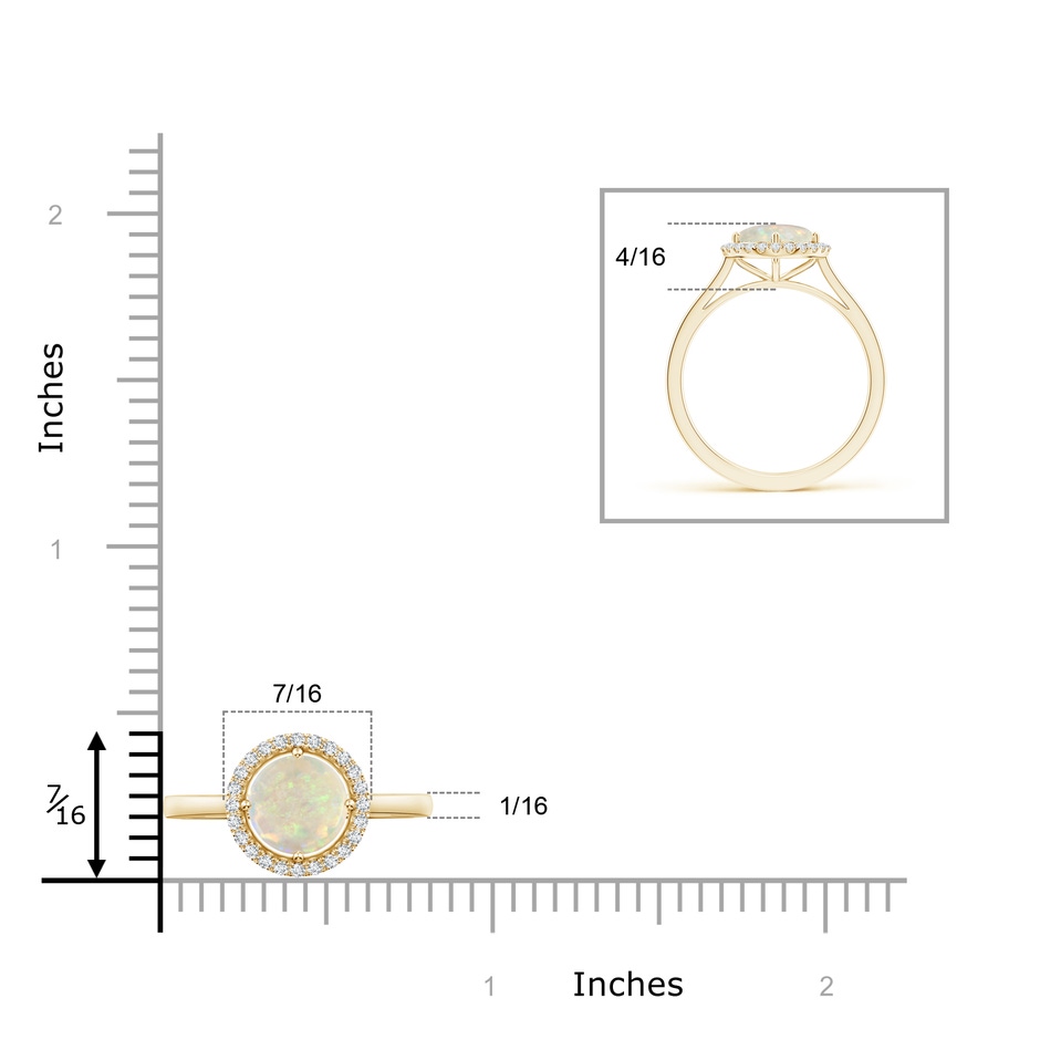 7mm AAA Floating Round Opal Ring with Diamond Halo in Yellow Gold ruler