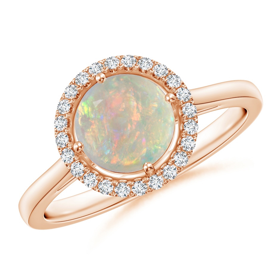7mm AAAA Floating Round Opal Ring with Diamond Halo in Rose Gold 