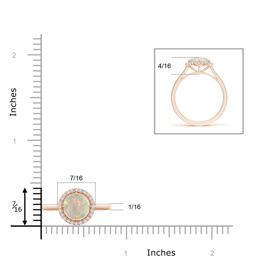 7mm AAAA Floating Round Opal Ring with Diamond Halo in Rose Gold ruler