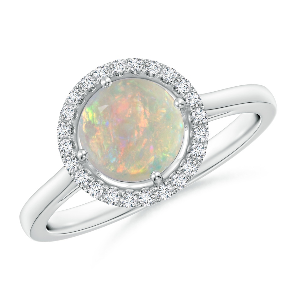 7mm AAAA Floating Round Opal Ring with Diamond Halo in White Gold 