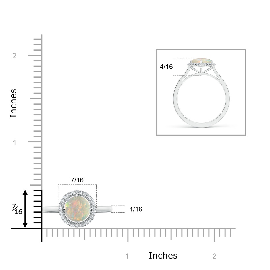 7mm AAAA Floating Round Opal Ring with Diamond Halo in White Gold ruler