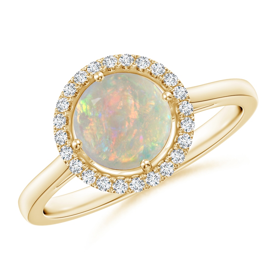 7mm AAAA Floating Round Opal Ring with Diamond Halo in Yellow Gold 