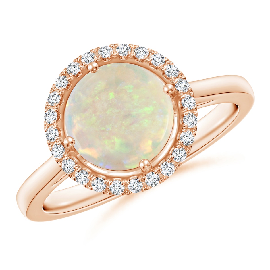 8mm AAA Floating Round Opal Ring with Diamond Halo in Rose Gold 