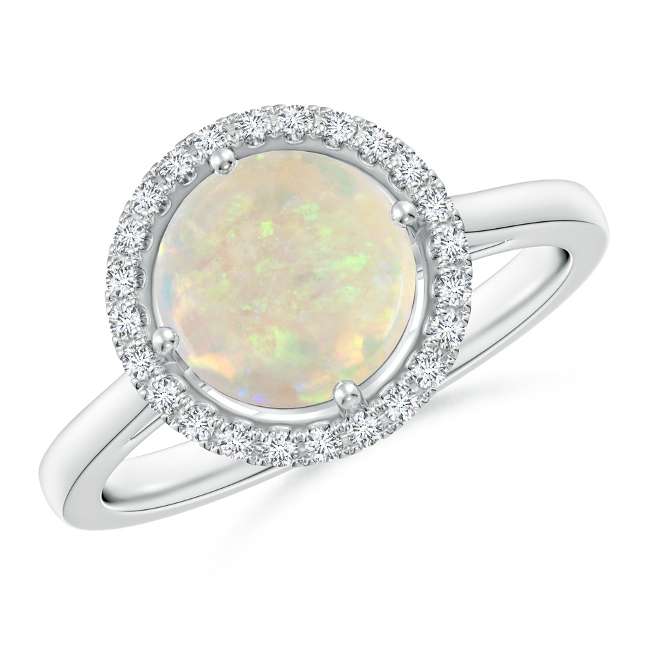8mm AAA Floating Round Opal Ring with Diamond Halo in White Gold 