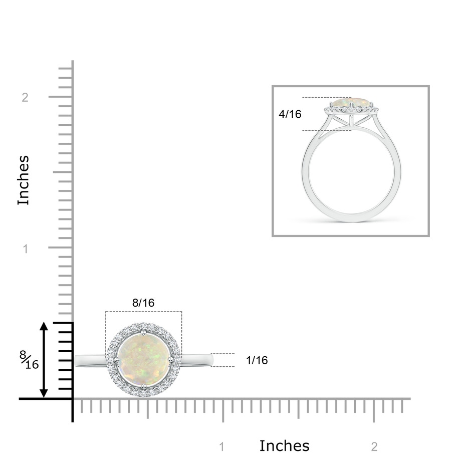 8mm AAA Floating Round Opal Ring with Diamond Halo in White Gold ruler