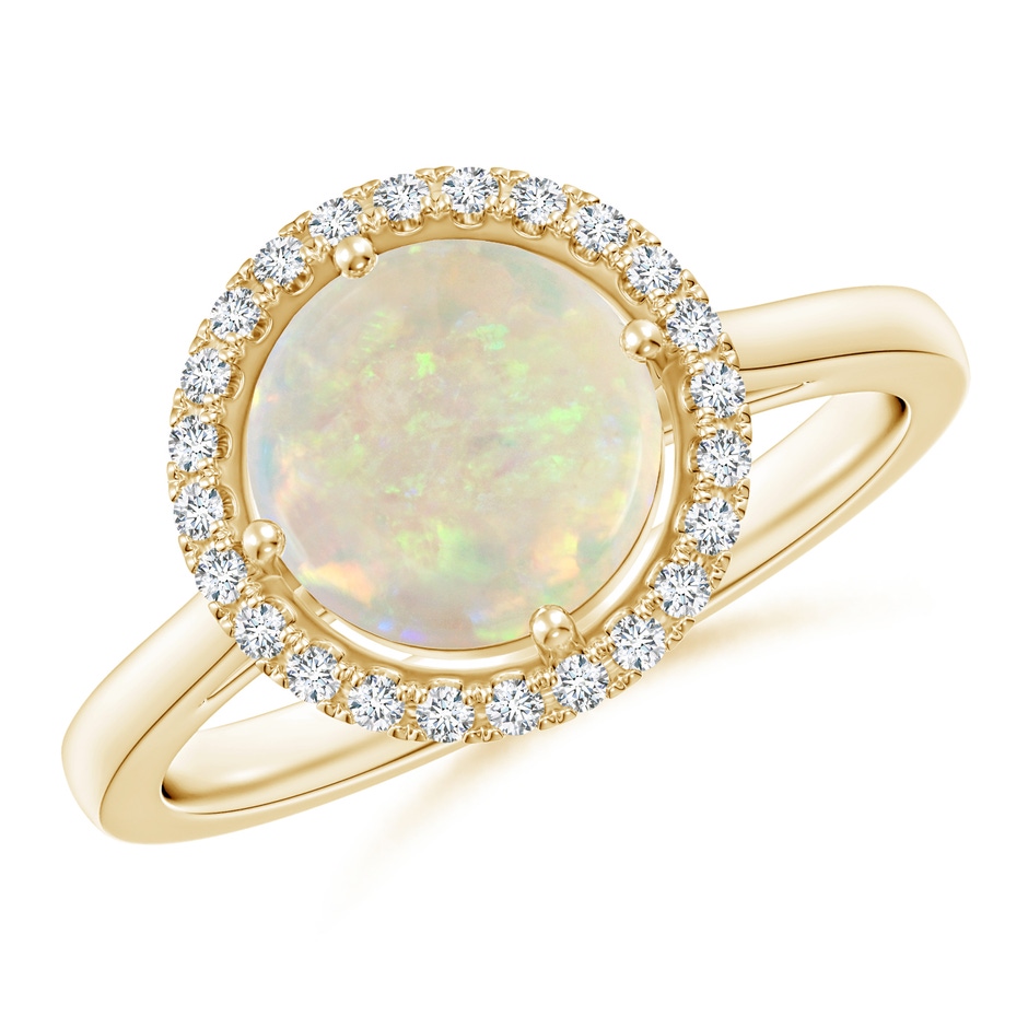 8mm AAA Floating Round Opal Ring with Diamond Halo in Yellow Gold 