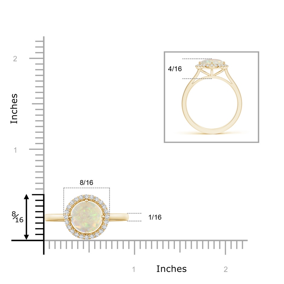 8mm AAA Floating Round Opal Ring with Diamond Halo in Yellow Gold ruler