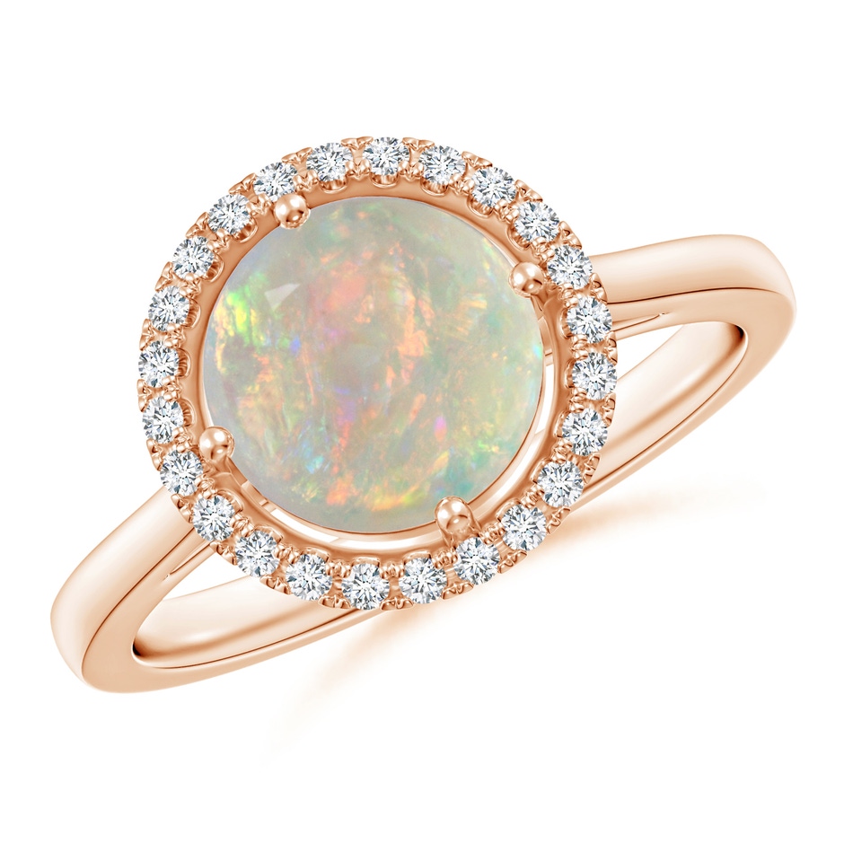 8mm AAAA Floating Round Opal Ring with Diamond Halo in Rose Gold 