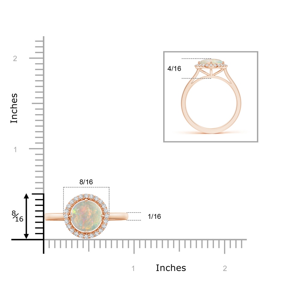 8mm AAAA Floating Round Opal Ring with Diamond Halo in Rose Gold ruler