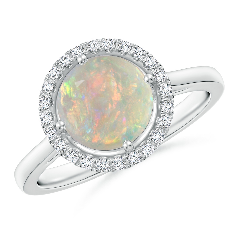 8mm AAAA Floating Round Opal Ring with Diamond Halo in White Gold 