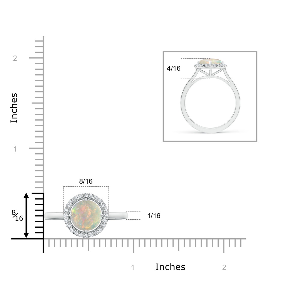 8mm AAAA Floating Round Opal Ring with Diamond Halo in White Gold ruler