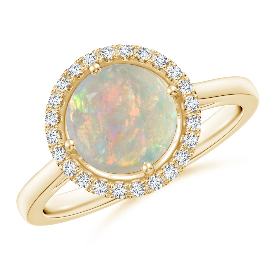 8mm AAAA Floating Round Opal Ring with Diamond Halo in Yellow Gold 