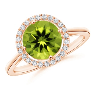 8.01x7.91x5.06mm AAAA GIA Certified Floating Peridot Ring with Diamond Halo in 10K Rose Gold