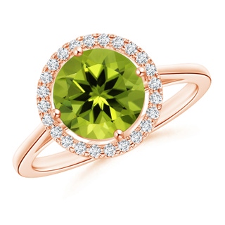 8.01x7.91x5.06mm AAAA GIA Certified Floating Peridot Ring with Diamond Halo in 18K Rose Gold