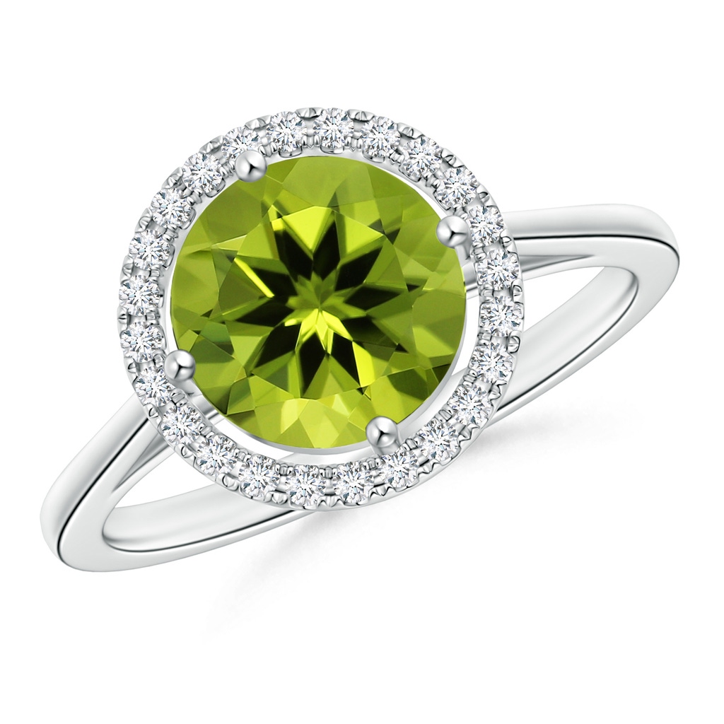 8.01x7.91x5.06mm AAAA GIA Certified Floating Peridot Ring with Diamond Halo in P950 Platinum
