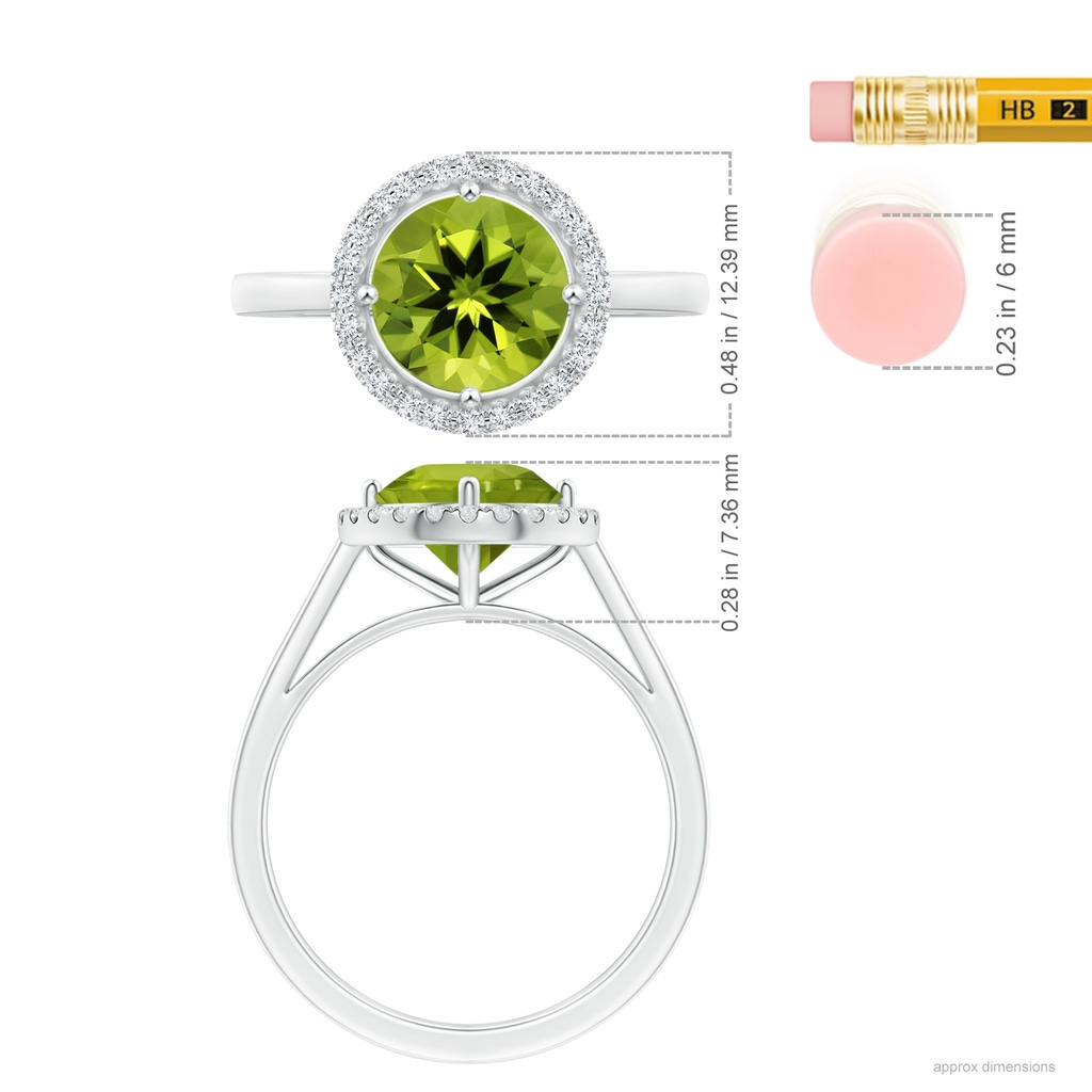 8.01x7.91x5.06mm AAAA GIA Certified Floating Peridot Ring with Diamond Halo in P950 Platinum ruler