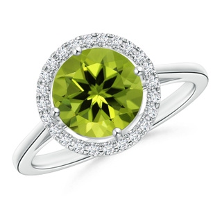 8.01x7.91x5.06mm AAAA GIA Certified Floating Peridot Ring with Diamond Halo in White Gold