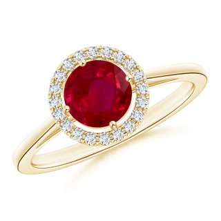 4.82x4.69x2.71mm AA Floating Round Ruby Ring with Diamond Halo in 18K Yellow Gold