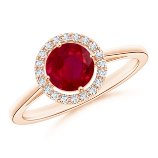 4.82x4.69x2.71mm AA Floating Round Ruby Ring with Diamond Halo in 9K Rose Gold