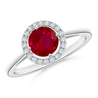 4.82x4.69x2.71mm AA Floating Round Ruby Ring with Diamond Halo in White Gold