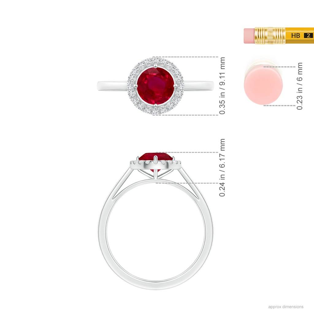 4.82x4.69x2.71mm AA Floating Round Ruby Ring with Diamond Halo in White Gold ruler