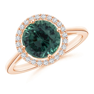 7.50-7.57x5.13mm AAA Floating GIA Certified Round Teal montana sapphire Ring with Diamond Halo in 10K Rose Gold