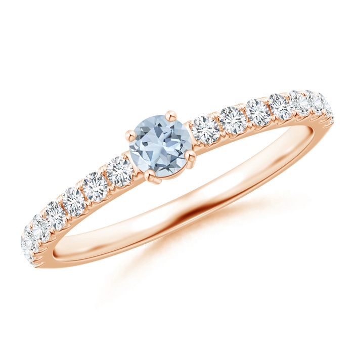 3.5mm A Classic Solitaire Aquamarine Promise Ring with Pavé Diamonds in Rose Gold 