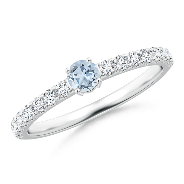 3.5mm A Classic Solitaire Aquamarine Promise Ring with Pavé Diamonds in White Gold 