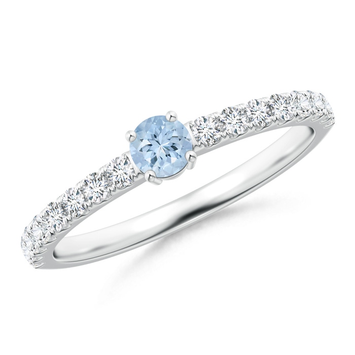 3.5mm AA Classic Solitaire Aquamarine Promise Ring with Pavé Diamonds in White Gold 