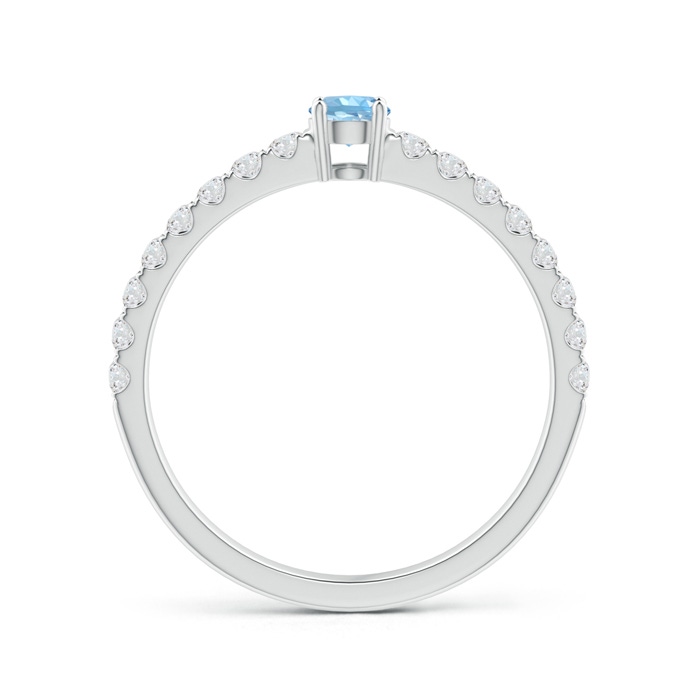 3.5mm AAAA Classic Solitaire Aquamarine Promise Ring with Pavé Diamonds in P950 Platinum product image