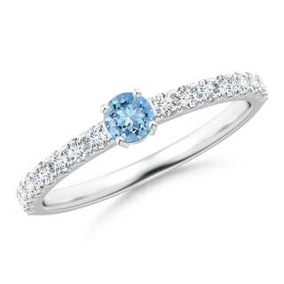 3.5mm AAAA Classic Solitaire Aquamarine Promise Ring with Pavé Diamonds in White Gold
