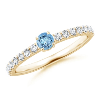 3.5mm AAAA Classic Solitaire Aquamarine Promise Ring with Pavé Diamonds in Yellow Gold