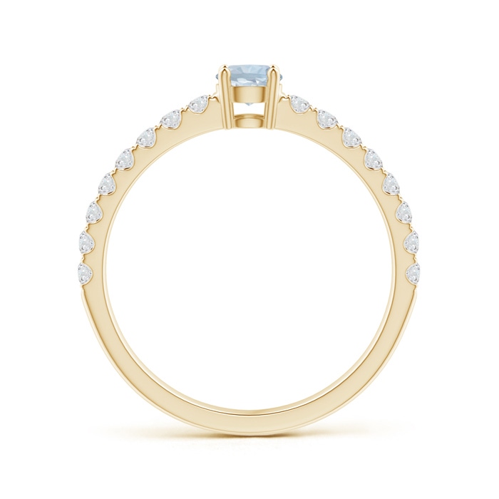4mm A Classic Solitaire Aquamarine Promise Ring with Pavé Diamonds in Yellow Gold product image