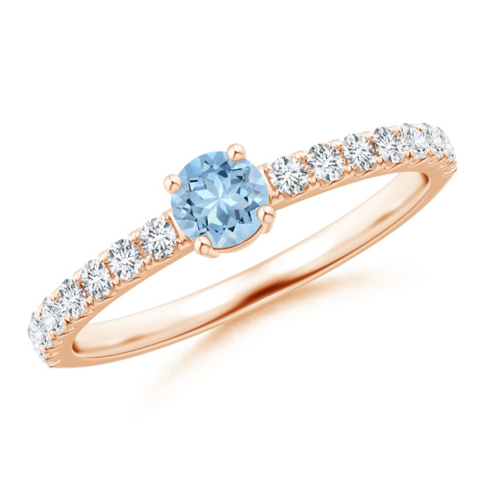 4mm AAA Classic Solitaire Aquamarine Promise Ring with Pavé Diamonds in Rose Gold 