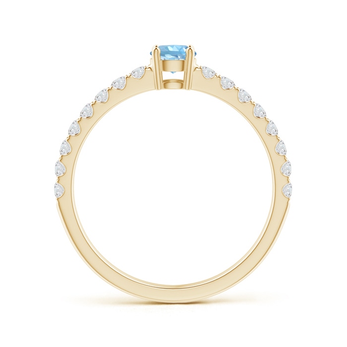 4mm AAAA Classic Solitaire Aquamarine Promise Ring with Pavé Diamonds in Yellow Gold product image