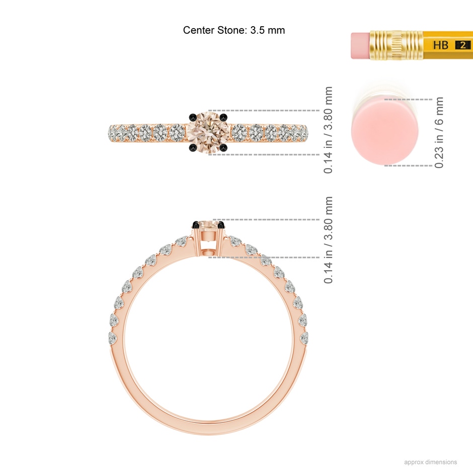 3.5mm A Classic Coffee Diamond Solitaire Ring in Rose Gold ruler