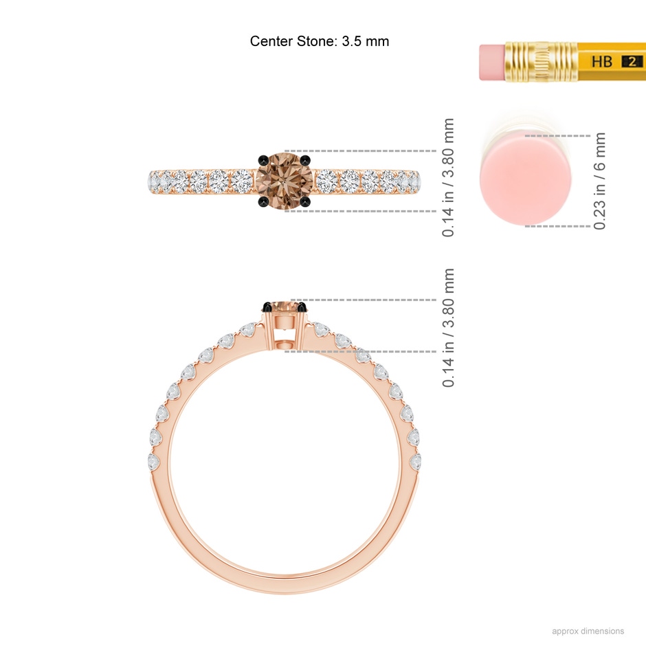 3.5mm AAA Classic Coffee Diamond Solitaire Ring in Rose Gold ruler