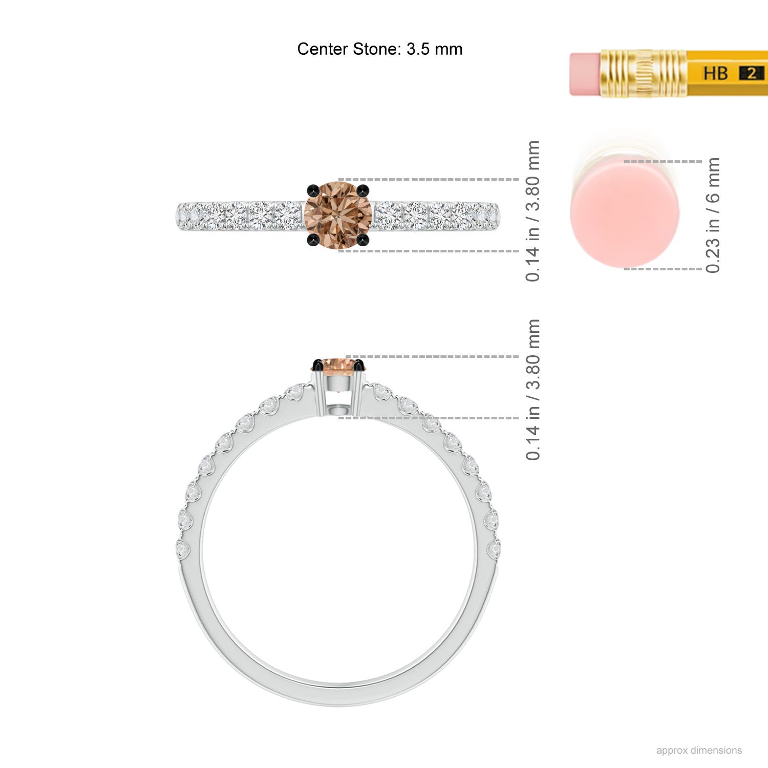 3.5mm AAA Classic Coffee Diamond Solitaire Ring in White Gold - ruler