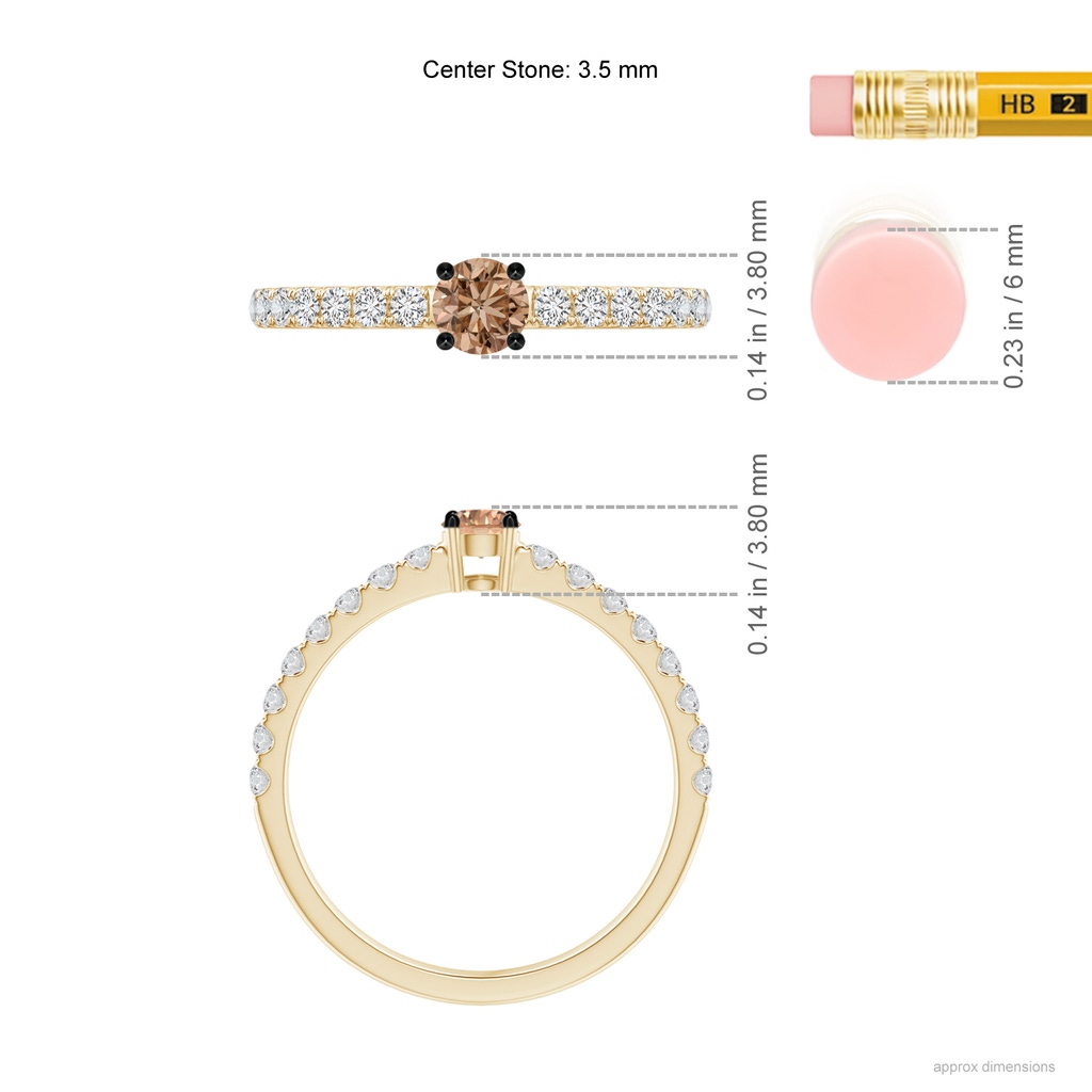 3.5mm AAA Classic Coffee Diamond Solitaire Ring in Yellow Gold Ruler