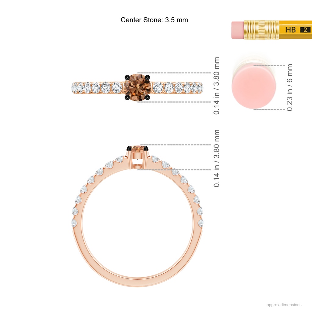 3.5mm AAAA Classic Coffee Diamond Solitaire Ring in Rose Gold Ruler