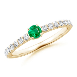 3.5mm AAA Classic Solitaire Emerald Promise Ring with Pavé Diamonds in 9K Yellow Gold