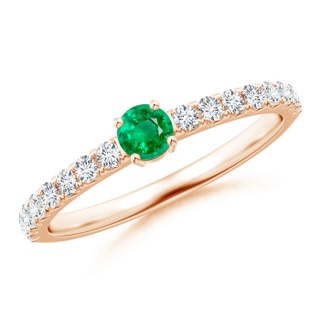 3.5mm AAA Classic Solitaire Emerald Promise Ring with Pavé Diamonds in Rose Gold